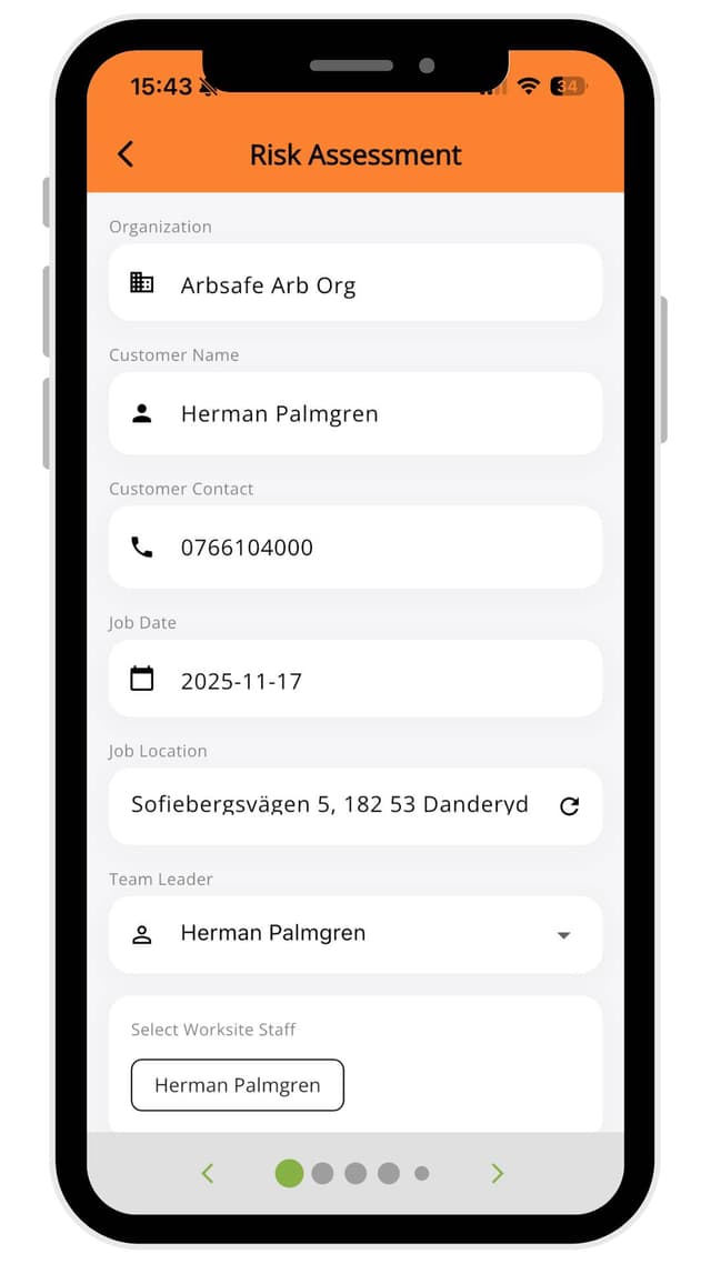 Risk assessment creation screenshot